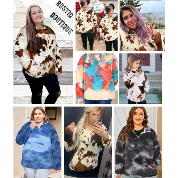 LALAGEN Womens Plus Size Sherpa Fleece Sweatshirt Casual Cow Print Zipper Pullover Fuzzy Winter Outwear with Pocket L5XTie Dye Red Blue