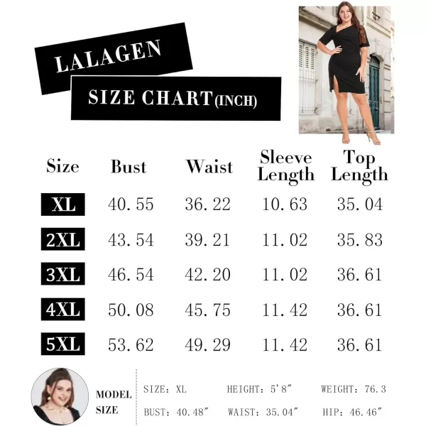 LALAGEN Womens Plus Size Short Sleeve Ruched Bodycon Mini Dress Casual Side Slit Sheath Club Cocktail Party Pencil DressesBlack