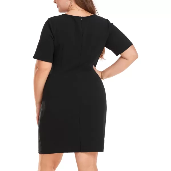 LALAGEN Womens Plus Size Short Sleeve Ruched Bodycon Mini Dress Casual Side Slit Sheath Club Cocktail Party Pencil DressesBlack