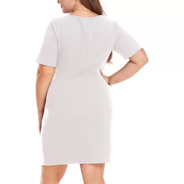 LALAGEN Womens Plus Size Short Sleeve Ruched Bodycon Mini Dress Casual Side Slit Sheath Club Cocktail Party Pencil DressesWhite