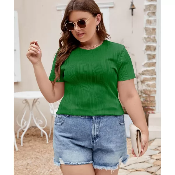 LALAGEN Womens Plus Size Summer Work Tops Textured Short Sleeve Crew Neck Tunic Business Casual T Shirt Basic Top BlouseGreen