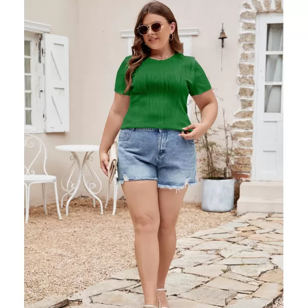 LALAGEN Womens Plus Size Summer Work Tops Textured Short Sleeve Crew Neck Tunic Business Casual T Shirt Basic Top BlouseGreen