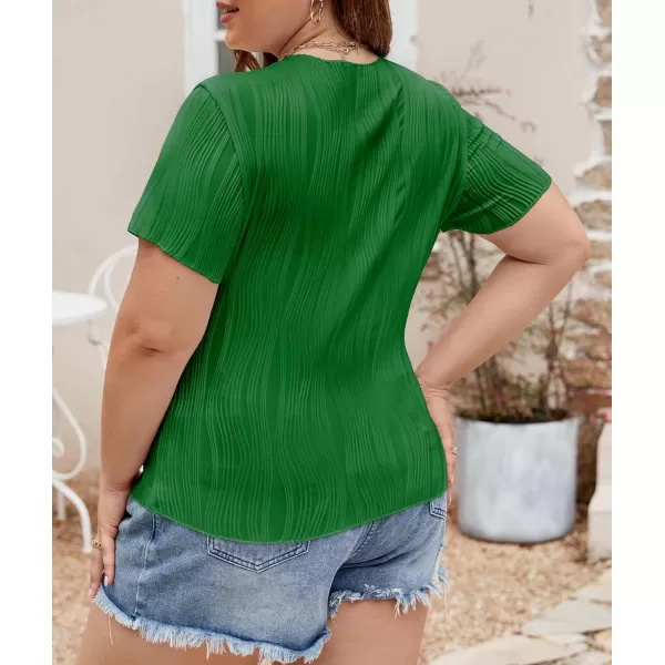 LALAGEN Womens Plus Size Summer Work Tops Textured Short Sleeve Crew Neck Tunic Business Casual T Shirt Basic Top BlouseGreen