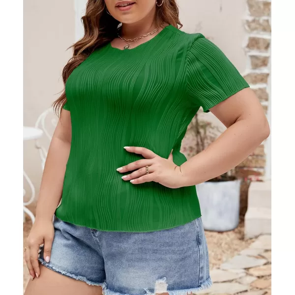 LALAGEN Womens Plus Size Summer Work Tops Textured Short Sleeve Crew Neck Tunic Business Casual T Shirt Basic Top BlouseGreen