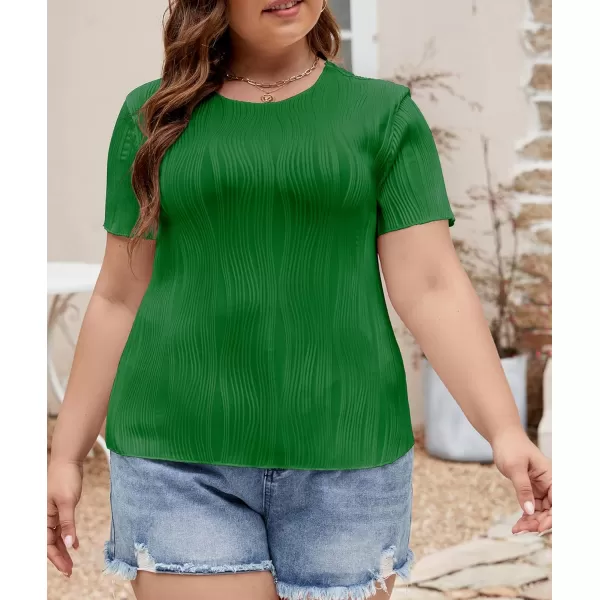 LALAGEN Womens Plus Size Summer Work Tops Textured Short Sleeve Crew Neck Tunic Business Casual T Shirt Basic Top BlouseGreen