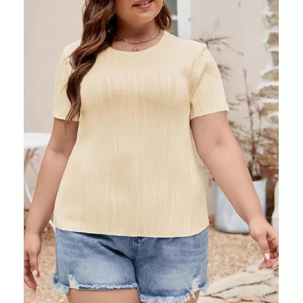 LALAGEN Womens Plus Size Summer Work Tops Textured Short Sleeve Crew Neck Tunic Business Casual T Shirt Basic Top BlouseOffwhite