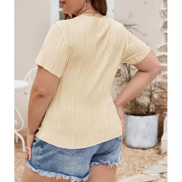 LALAGEN Womens Plus Size Summer Work Tops Textured Short Sleeve Crew Neck Tunic Business Casual T Shirt Basic Top BlouseOffwhite