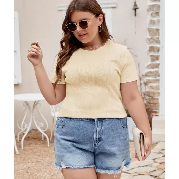 LALAGEN Womens Plus Size Summer Work Tops Textured Short Sleeve Crew Neck Tunic Business Casual T Shirt Basic Top BlouseOffwhite