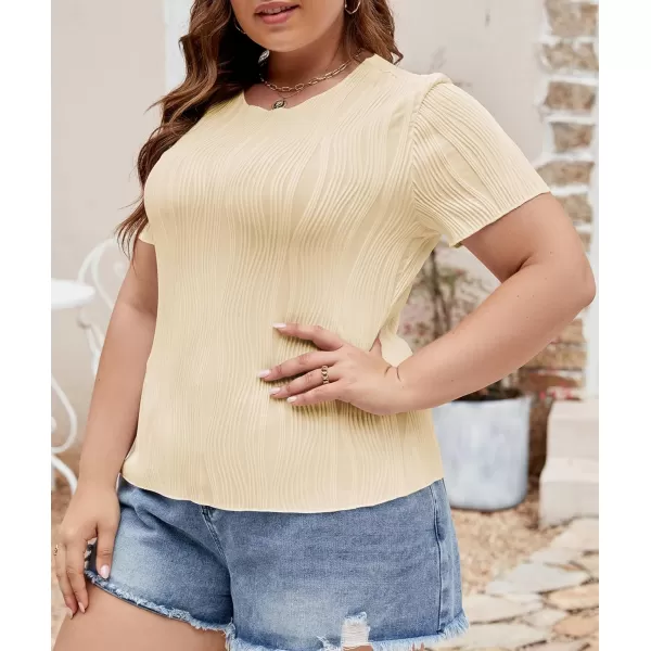 LALAGEN Womens Plus Size Summer Work Tops Textured Short Sleeve Crew Neck Tunic Business Casual T Shirt Basic Top BlouseOffwhite