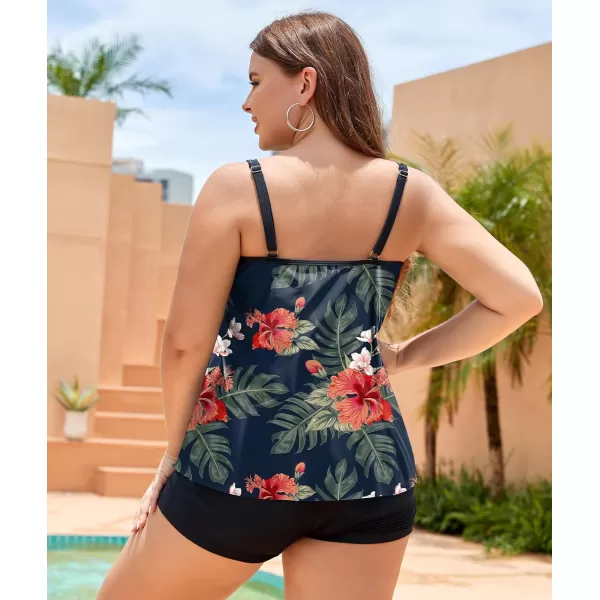 LALAGEN Womens Plus Size Tankini Swimsuit Two Piece Bathing Suits Swim Tank Top with Boy Short L5XDfloral Navy