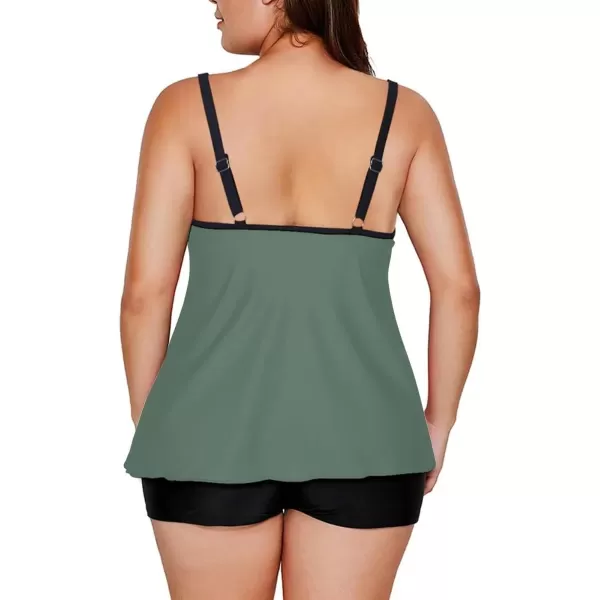 LALAGEN Womens Plus Size Tankini Swimsuit Two Piece Bathing Suits Swim Tank Top with Boy Short L5XZarmy Green