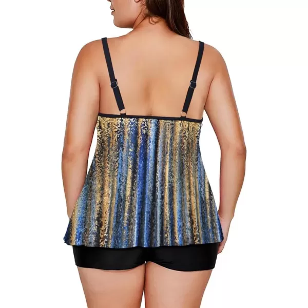 LALAGEN Womens Plus Size Tankini Swimsuit Two Piece Bathing Suits Swim Tank Top with Boy Short L5XZblue Gold