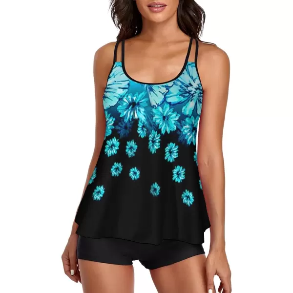 LALAGEN Womens Plus Size Tankini Swimsuit Two Piece Bathing Suits Swim Tank Top with Boy Short L5XZblue Ice Leaf Flower