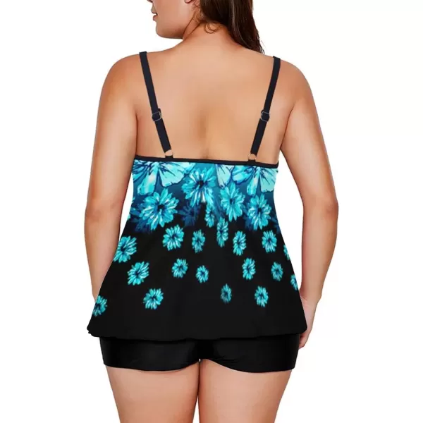 LALAGEN Womens Plus Size Tankini Swimsuit Two Piece Bathing Suits Swim Tank Top with Boy Short L5XZblue Ice Leaf Flower