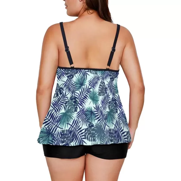 LALAGEN Womens Plus Size Tankini Swimsuit Two Piece Bathing Suits Swim Tank Top with Boy Short L5XZblue Leaves
