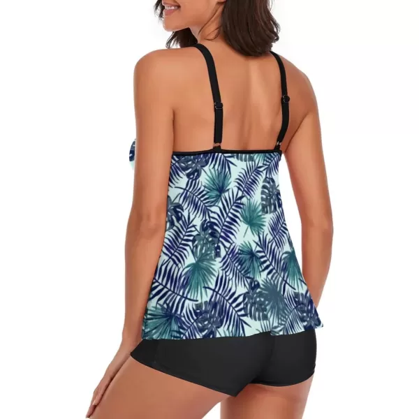 LALAGEN Womens Plus Size Tankini Swimsuit Two Piece Bathing Suits Swim Tank Top with Boy Short L5XZblue Leaves
