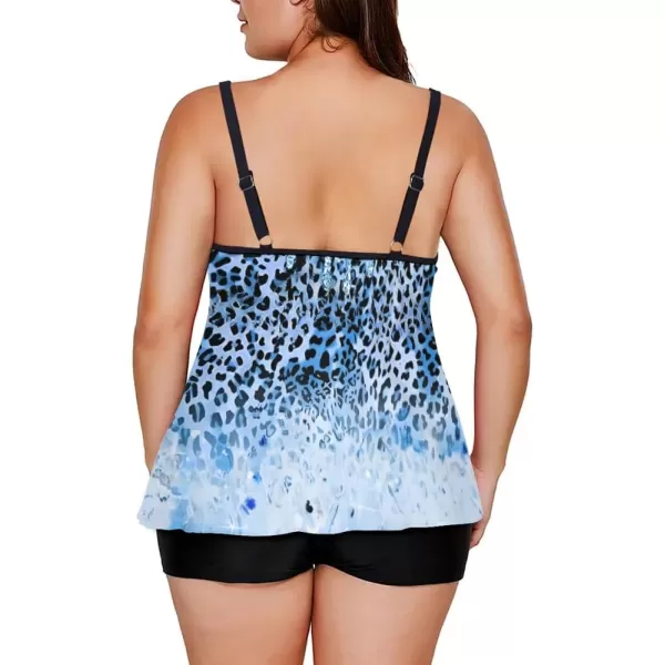 LALAGEN Womens Plus Size Tankini Swimsuit Two Piece Bathing Suits Swim Tank Top with Boy Short L5XZblue Leopard Print