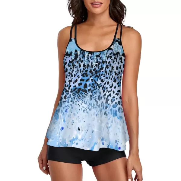 LALAGEN Womens Plus Size Tankini Swimsuit Two Piece Bathing Suits Swim Tank Top with Boy Short L5XZblue Leopard Print