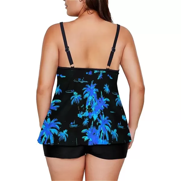 LALAGEN Womens Plus Size Tankini Swimsuit Two Piece Bathing Suits Swim Tank Top with Boy Short L5XZblue Tree