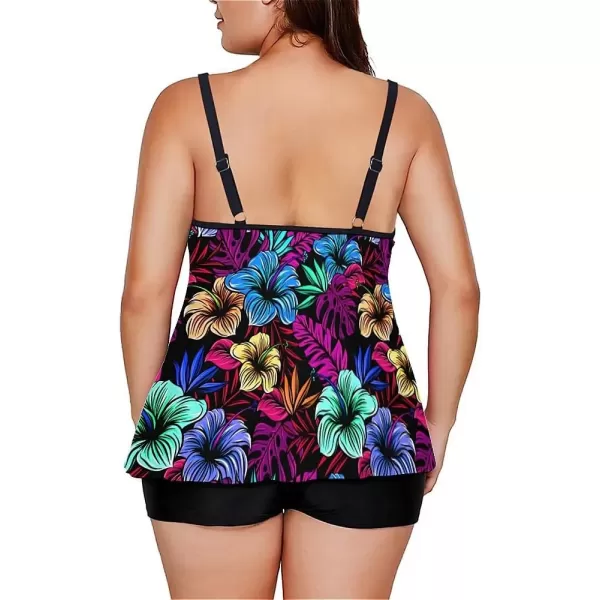 LALAGEN Womens Plus Size Tankini Swimsuit Two Piece Bathing Suits Swim Tank Top with Boy Short L5XZcolorful Flower