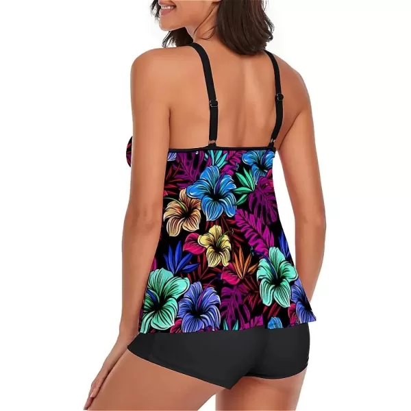 LALAGEN Womens Plus Size Tankini Swimsuit Two Piece Bathing Suits Swim Tank Top with Boy Short L5XZcolorful Flower