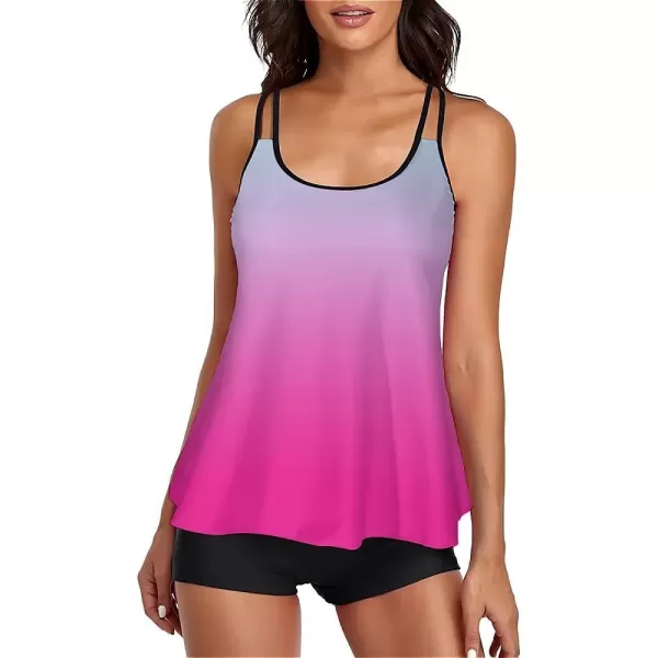 LALAGEN Womens Plus Size Tankini Swimsuit Two Piece Bathing Suits Swim Tank Top with Boy Short L5XZgradient Pink