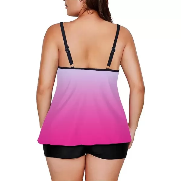 LALAGEN Womens Plus Size Tankini Swimsuit Two Piece Bathing Suits Swim Tank Top with Boy Short L5XZgradient Pink