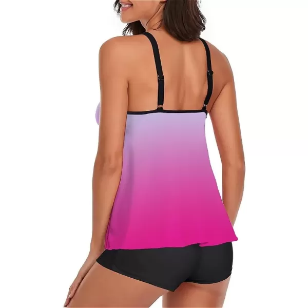 LALAGEN Womens Plus Size Tankini Swimsuit Two Piece Bathing Suits Swim Tank Top with Boy Short L5XZgradient Pink