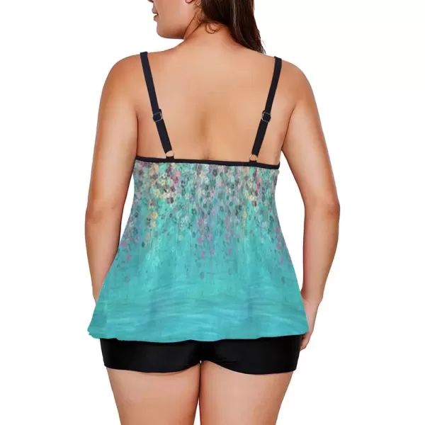 LALAGEN Womens Plus Size Tankini Swimsuit Two Piece Bathing Suits Swim Tank Top with Boy Short L5XZgreen Blue Floral