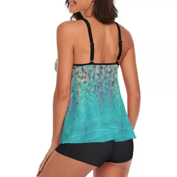 LALAGEN Womens Plus Size Tankini Swimsuit Two Piece Bathing Suits Swim Tank Top with Boy Short L5XZgreen Blue Floral