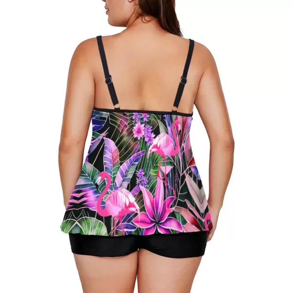 LALAGEN Womens Plus Size Tankini Swimsuit Two Piece Bathing Suits Swim Tank Top with Boy Short L5XZpink Purple Flower