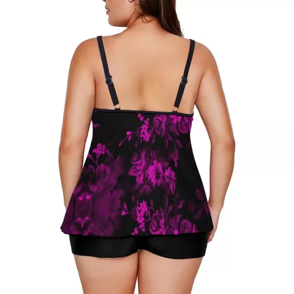 LALAGEN Womens Plus Size Tankini Swimsuit Two Piece Bathing Suits Swim Tank Top with Boy Short L5XZpurple Flowers