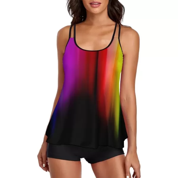 LALAGEN Womens Plus Size Tankini Swimsuit Two Piece Bathing Suits Swim Tank Top with Boy Short L5XZrainbow Print