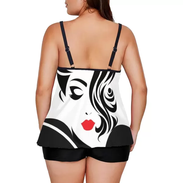 LALAGEN Womens Plus Size Tankini Swimsuit Two Piece Bathing Suits Swim Tank Top with Boy Short L5XZredlipped Face