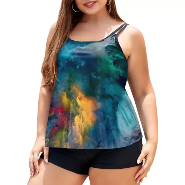 LALAGEN Womens Plus Size Tankini Swimsuit Two Piece Bathing Suits Swim Tank Top with Boy Short L5XZtie Dye Green