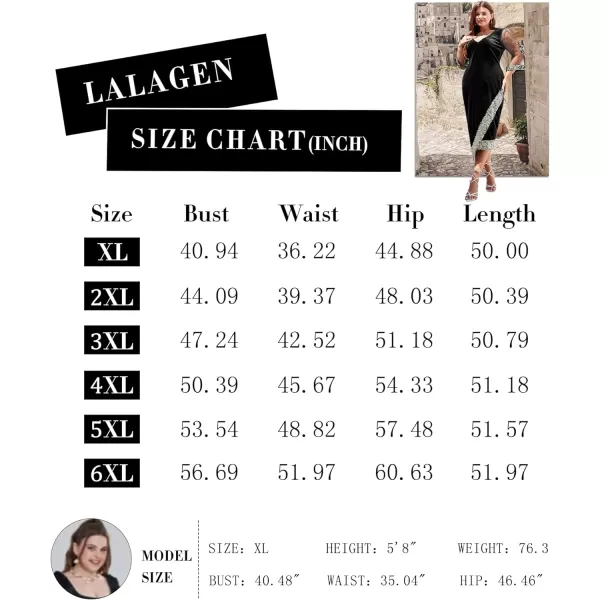 LALAGEN Womens Plus Size Velvet Midi Dresses Sequin V Neck 34 Sleeve Split Wrap Cocktail Wedding Guest Party Dress 1X5XBlack