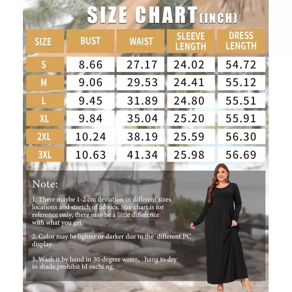 Wolddress Women Plus Size Long Sleeve Maxi Dress Casual Loose Plain Fall Long Flowy Dress with PocketsLong Sleeveblack