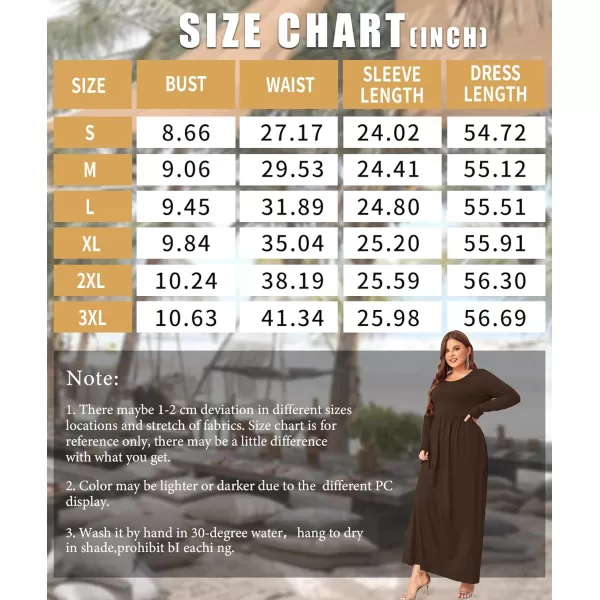Wolddress Women Plus Size Long Sleeve Maxi Dress Casual Loose Plain Fall Long Flowy Dress with PocketsLong Sleevebrown