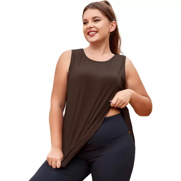 LALAGEN 2024 Plus Size Workout Tank Tops for Women Loose Fit Racerback Sleeveless Flowy Yoga Athletic Running Shirts L5XZbrown