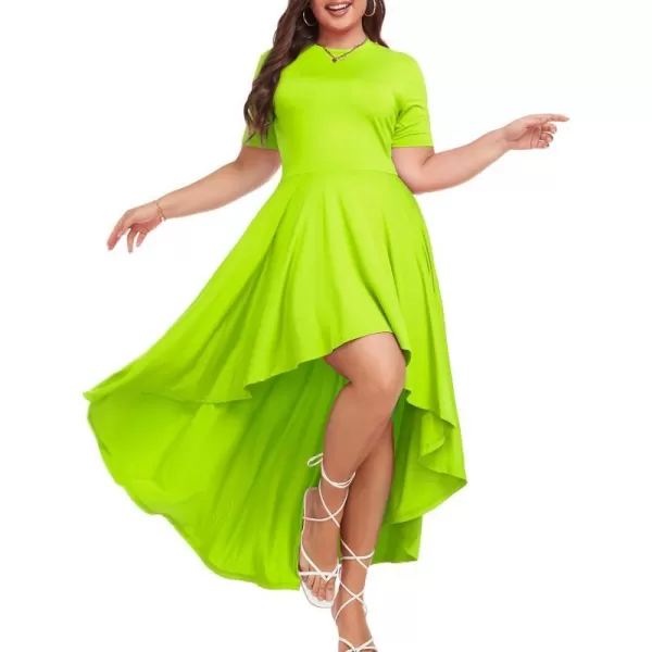 LALAGEN Plus Size Maxi Dress for Women Casual Short Sleeve Ruffle Flowy High Low Summer Long Dress 1X6XApple Green