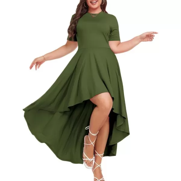 LALAGEN Plus Size Maxi Dress for Women Casual Short Sleeve Ruffle Flowy High Low Summer Long Dress 1X6XArmy Green