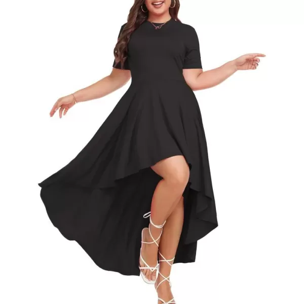 LALAGEN Plus Size Maxi Dress for Women Casual Short Sleeve Ruffle Flowy High Low Summer Long Dress 1X6XBlack