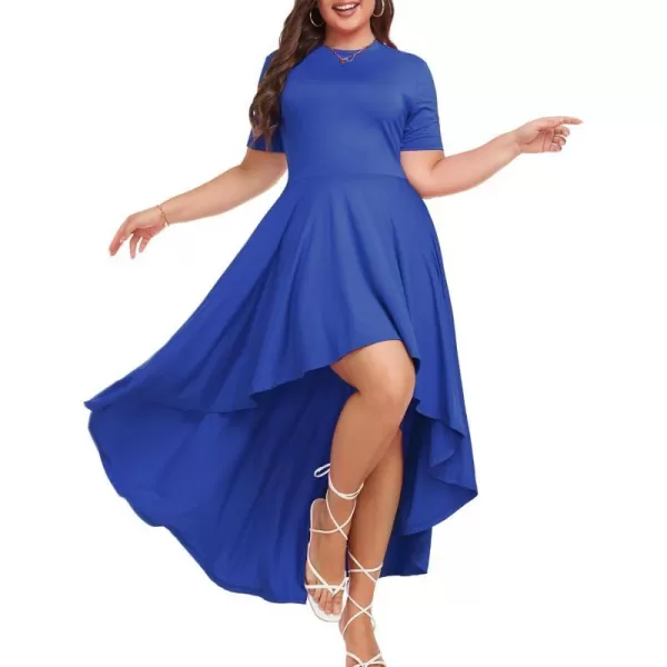 LALAGEN Plus Size Maxi Dress for Women Casual Short Sleeve Ruffle Flowy High Low Summer Long Dress 1X6XBlue