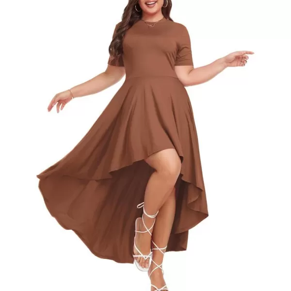 LALAGEN Plus Size Maxi Dress for Women Casual Short Sleeve Ruffle Flowy High Low Summer Long Dress 1X6XBrown