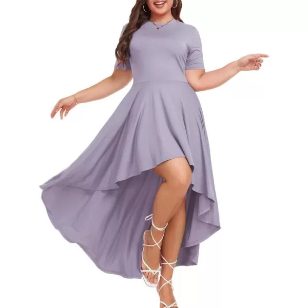 LALAGEN Plus Size Maxi Dress for Women Casual Short Sleeve Ruffle Flowy High Low Summer Long Dress 1X6XGrey Blue