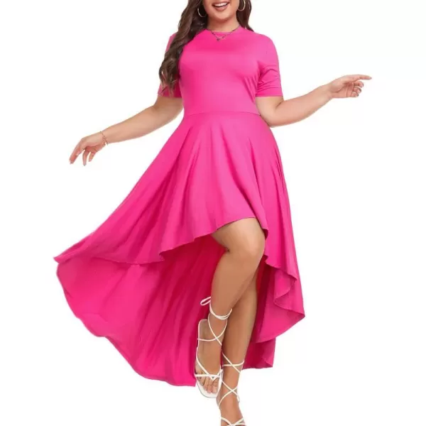 LALAGEN Plus Size Maxi Dress for Women Casual Short Sleeve Ruffle Flowy High Low Summer Long Dress 1X6XRose