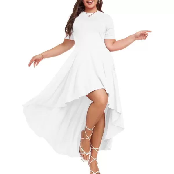 LALAGEN Plus Size Maxi Dress for Women Casual Short Sleeve Ruffle Flowy High Low Summer Long Dress 1X6XWhite