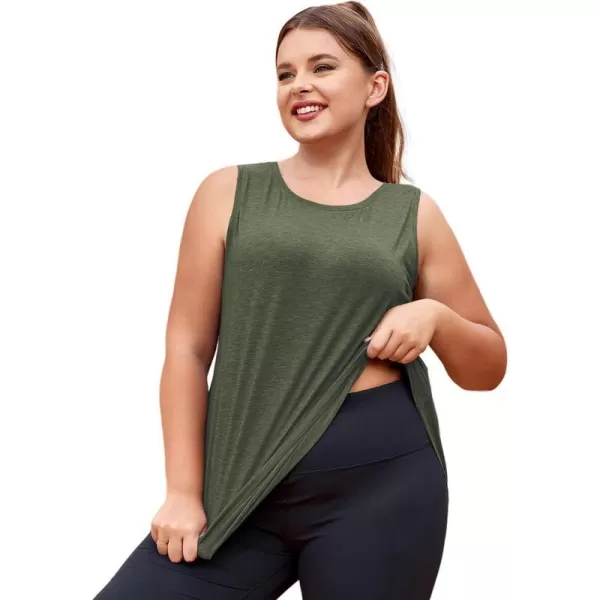 LALAGEN Plus Size Womens Workout Tank Tops Sleeveless Flowy Yoga Athletic Running ShirtsArmy Green