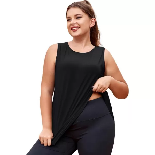 LALAGEN Plus Size Womens Workout Tank Tops Sleeveless Flowy Yoga Athletic Running ShirtsBlack