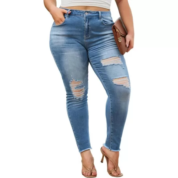 LALAGEN Women 2024 Plus Size Skinny Jeans Stretchy High Waisted Ankle Jean Destroyed Ripped Denim Pants 1X5XBlue